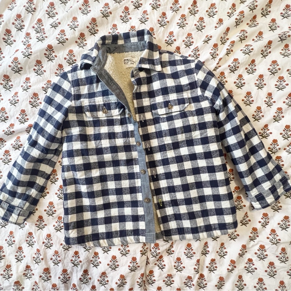 Crewcuts Cozy White and Blue Plaid Fleece Lined Jacket 4-5